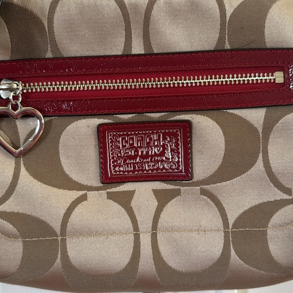 Coach Tan  and Red Y2K Poppy Mini Bag with Signature Style Vintage - Picture 3 of 10